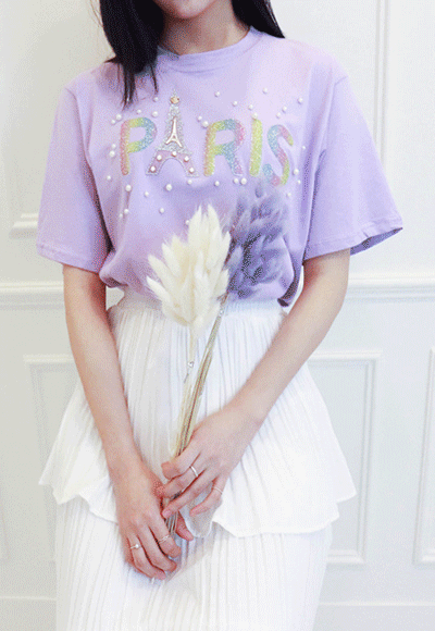[당일배송](수입) PARIS 진주장식 예쁜 티셔츠