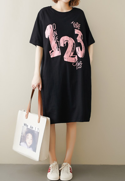 [당일배송](수입) 123프린트 데일리 롱 티셔츠 원피스