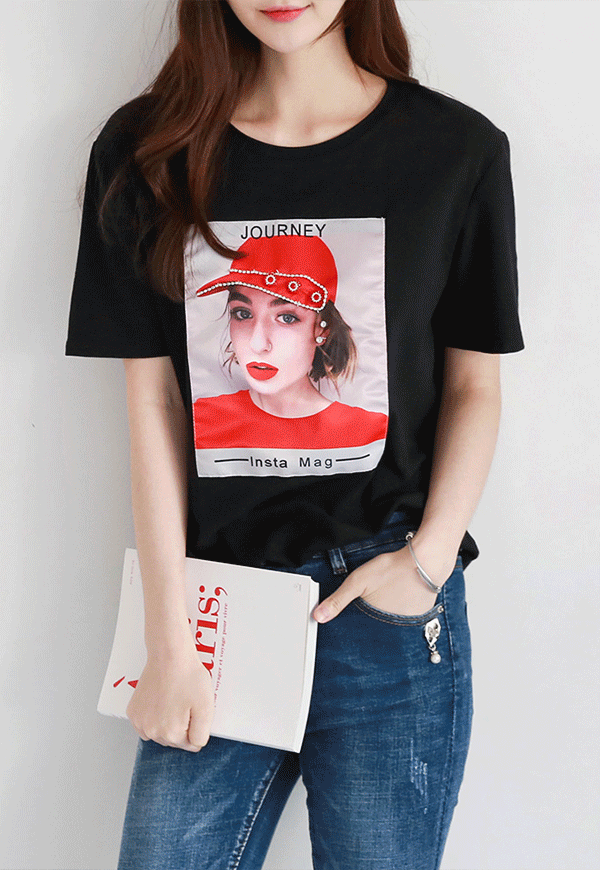 [당일배송](수입) JOURNEY 모자쓴 여인 티셔츠-9018